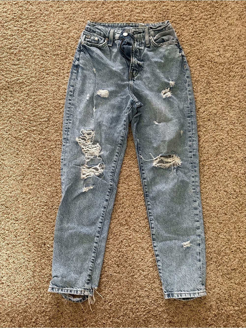 High-Rise Distressed Women's Jeans - Light Blue
